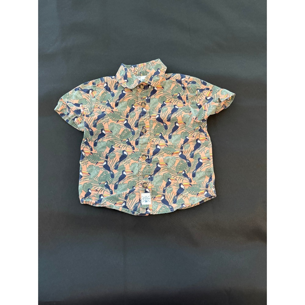 Baby B.U.M. Toddler Boys Toucan Tropical Print‎ Button Down Shirt Peach 24M